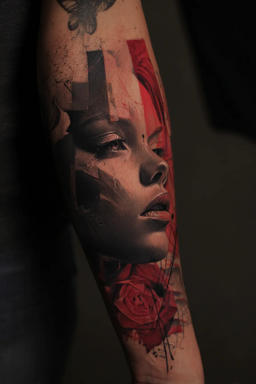 Realism Portrait Sleeve in Red and Black