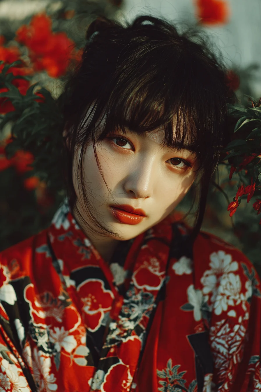 Red Kimono in Full Bloom