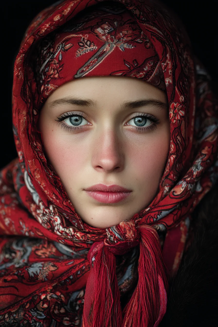 Red Scarf, Piercing Blue Eyes