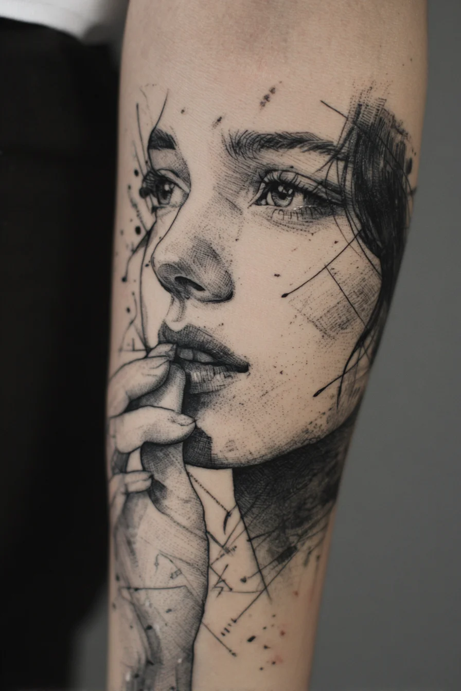 Sketch Portrait Tattoo on Forearm