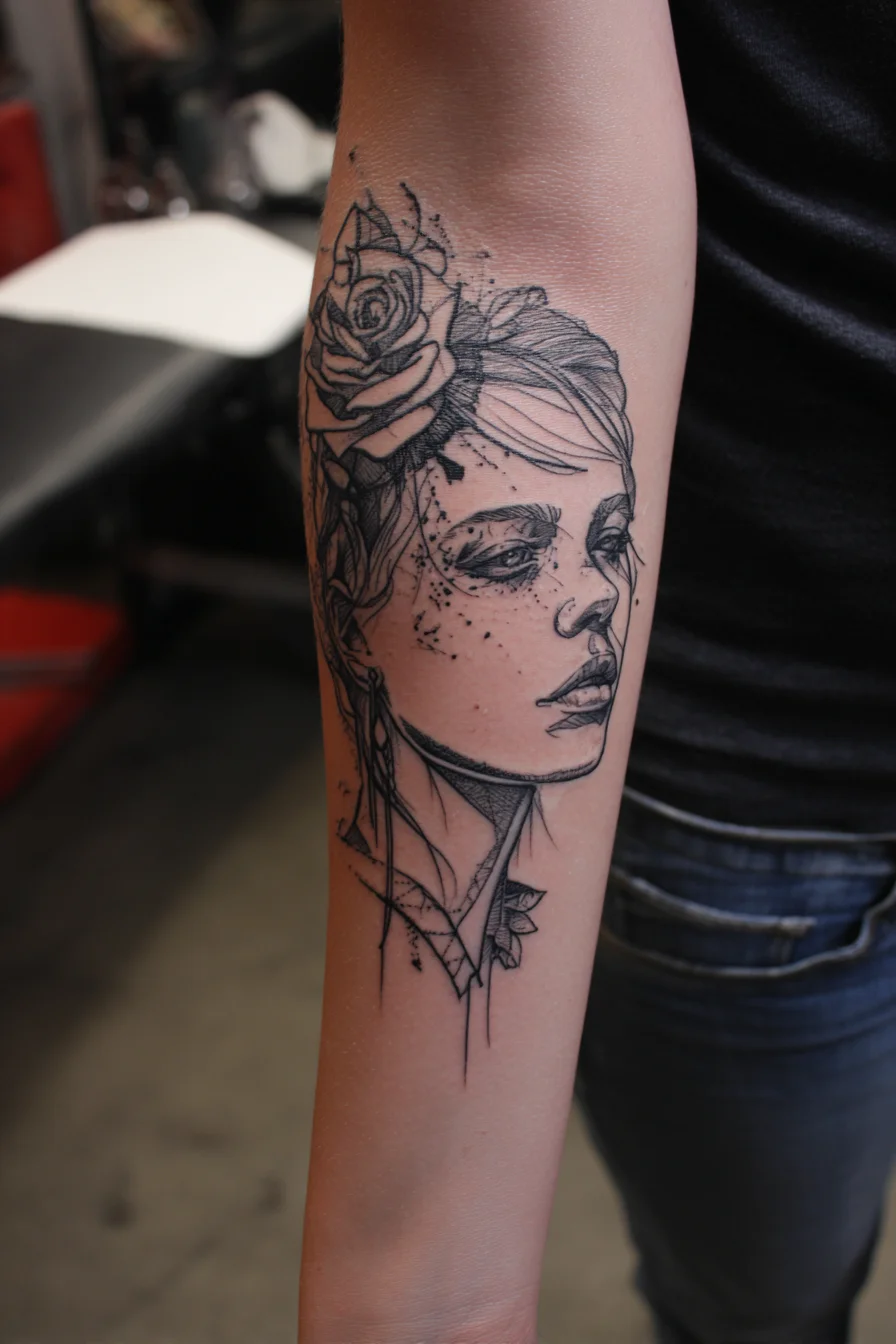 Sketch-Style Portrait on the Forearm