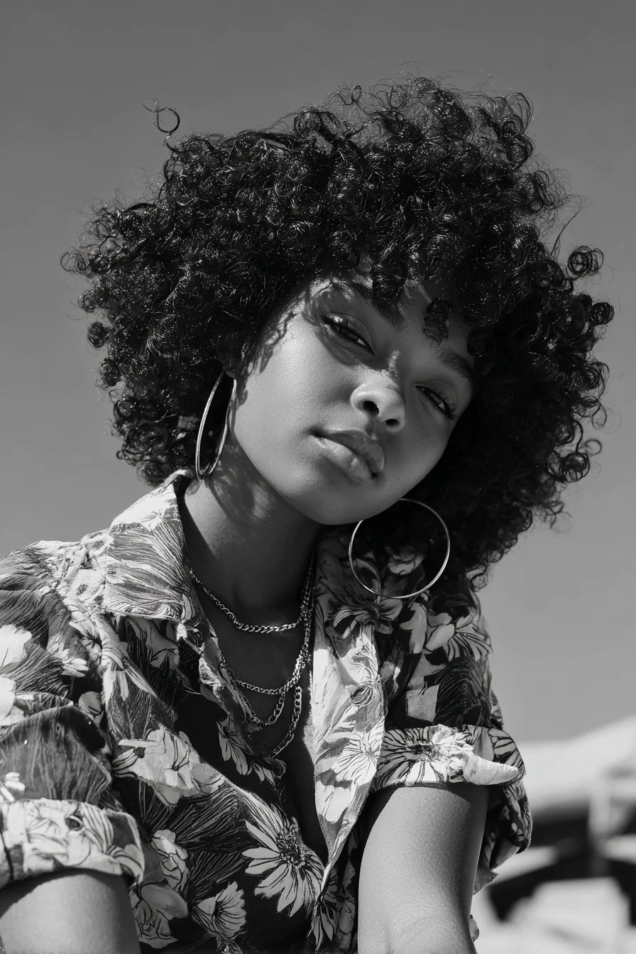 Sun-Drenched Curls and Silver Hoops