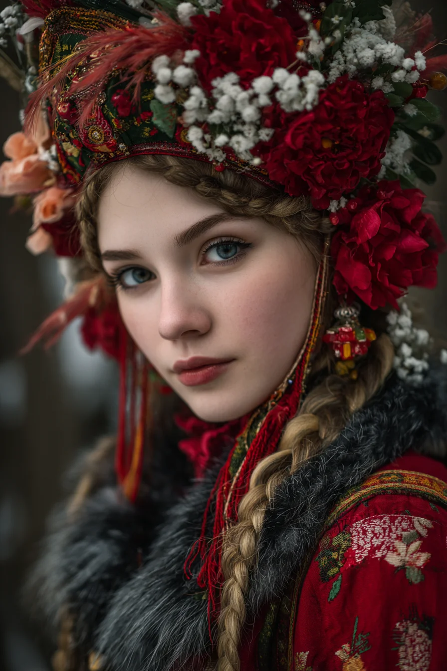 Winter Bloom in Traditional Dress