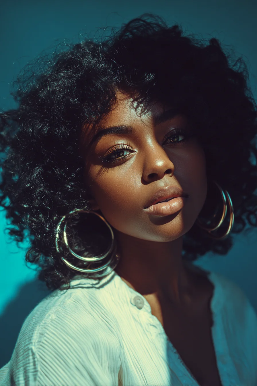 Bold Curls and Gold Hoops