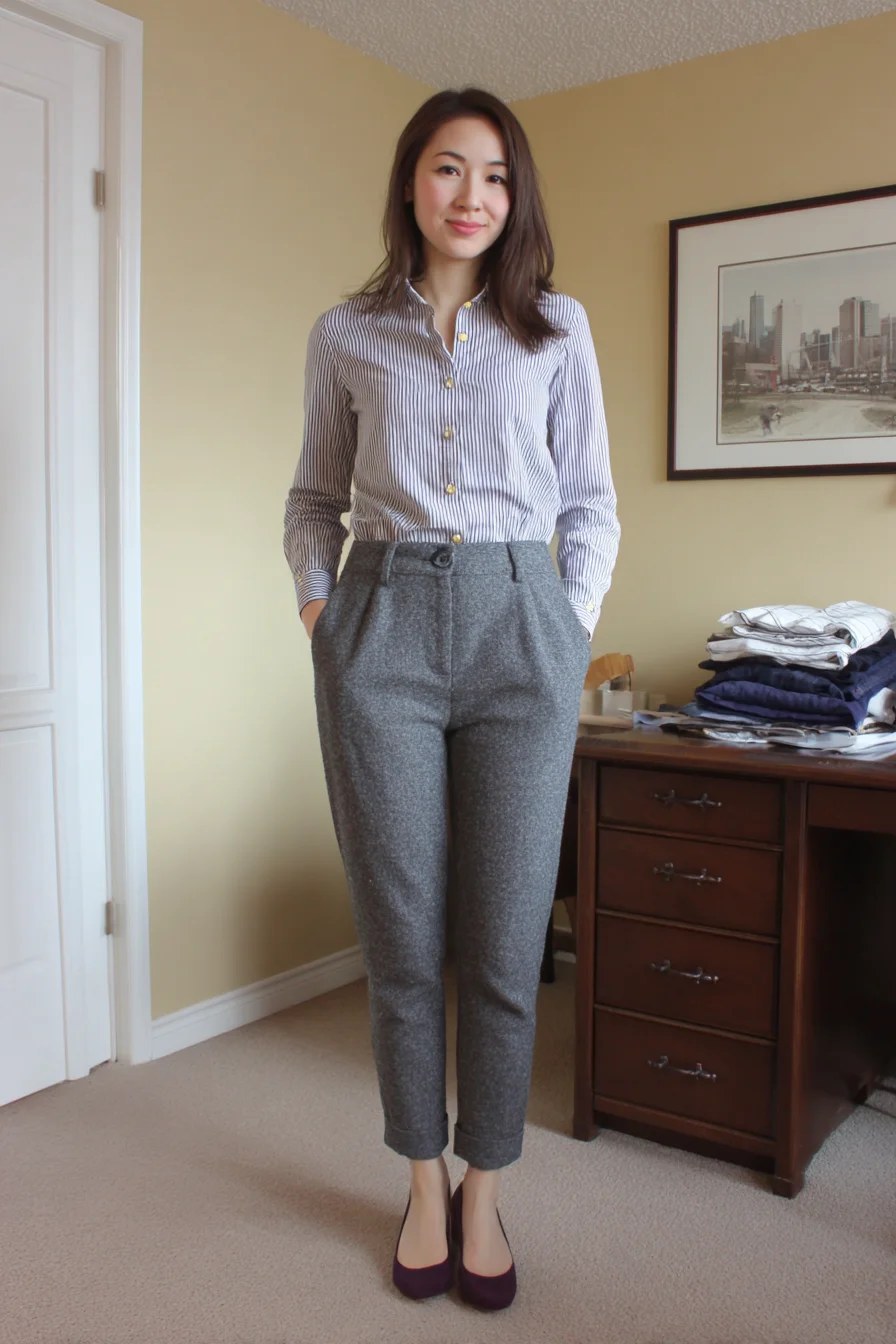 Crisp Stripes Meet Tailored Tweed