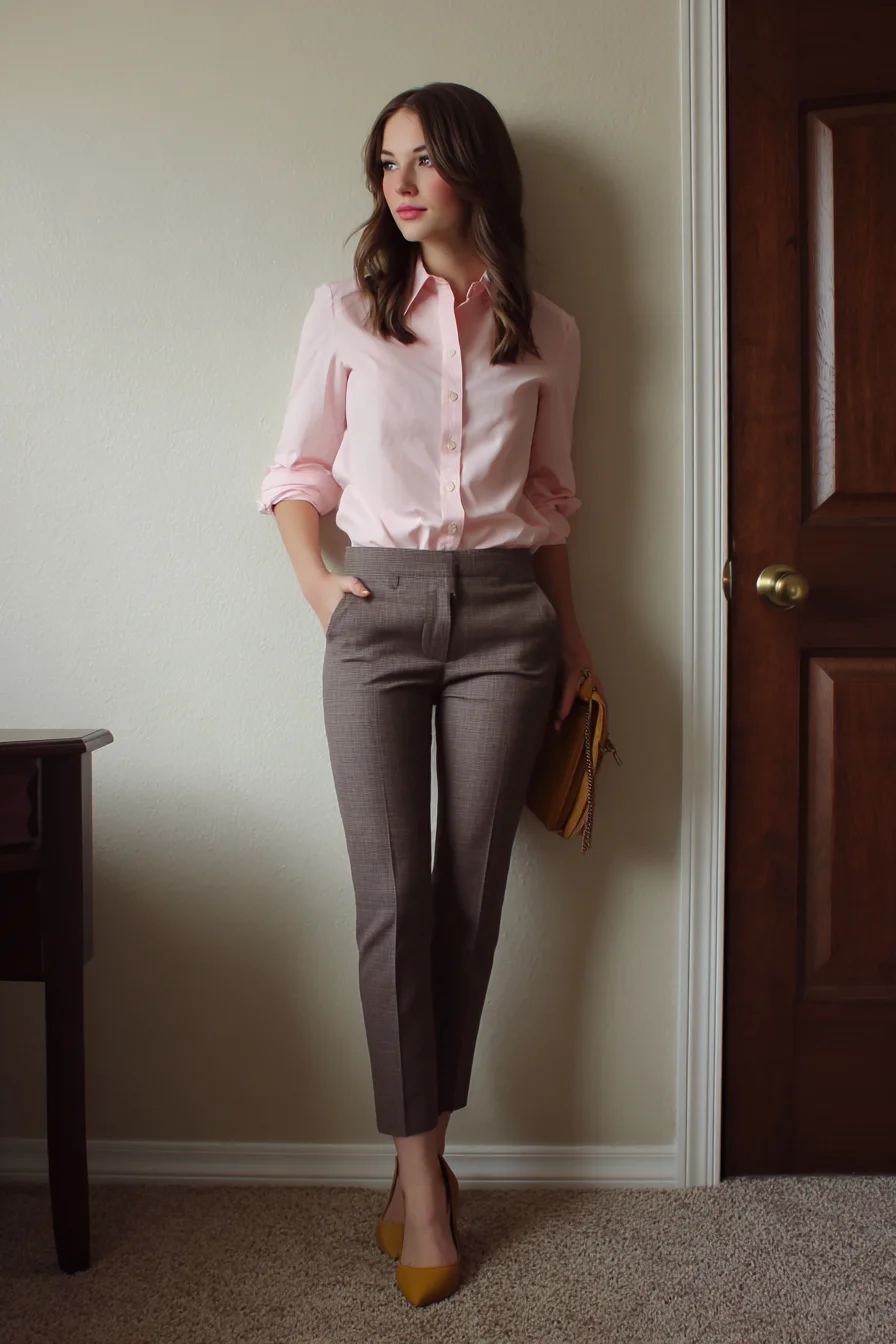Polished Pink and Taupe Office Look